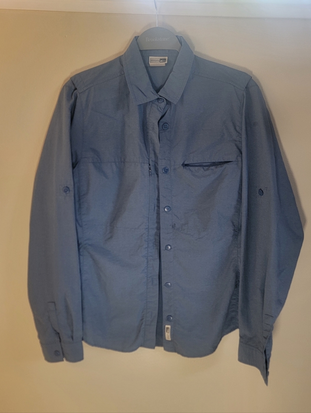 REI Quickdry Button Up Long Sleeve (Blue/Grey) - Womens Medium